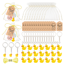 AHANDMAKER 30 Sets 3D Duck Keychain Party Favors, Cute Small Cartoon Ducky Key Chain with Thank You Kraft Tags & Gift Bags & Rope Birthday Party Decorations Cruise Gift Supplies