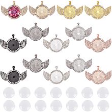 NBEADS Rhinestone Bezel Pendant Trays Set, with 14 Pcs Wing Bezel Pendant Trays and 20 Pcs Glass Cabochons for DIY Jewelry Crafts Making Supplies