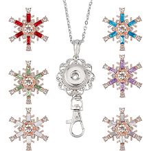 SUNNYCLUE 1 Box 6Pcs Office Lanyards Snap Button Necklace Winter Snowflake Snap Buttons Charms Id Holders Name Tag Interchangeable Snap Charms Necklace Lanyards Id Badge Holders for Women Office