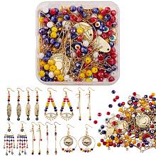 DIY Evil Eye Drop Earing Making Kit, Including Alloy Links & Charms, Glass Beads, Brass Charms & Pin & End Chain & Hoop Earring Finding, 304 Stainless Steel Jump Rings, Iron Spacer Beads & Earring Hook & Pin, Golden & Light Gold, Links & Charm: 32pcs/box