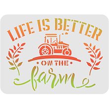 FINGERINSPIRE Life is Better On The Farm Stencil Template 11.6x8.3 inch Plastic Tractor Laurel-Cursive Pattern Drawing Painting Stencils Reusable Stencils for Painting on Wood, Floor, Wall and Tile