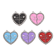 Honeyhandy 5 Sets 5 Colors Alloy Enamel Split Pendant, with Rhinestone, Broken Heart with Word Best Friend, Mixed Color, 31.5x30.5x2mm, Hole: 2mm, 1set/color