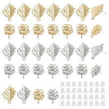 DICOSMETIC 32Pcs 2 Styles Stud Earring Findings 2 Colors Alloy Leaf and Flower Stud Earrings with Ear Nuts Platinum and Light Gold Metal Stud Earring for DIY Jewellery Making, Pin: 0.7mm