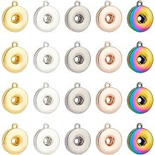 FINGERINSPIREE 20 Pcs 5 Colors Hang Snap Base Pendant Metal Alloy Button Shape Pendant 1x0.7x0.2 inch Flat Round DIY Decoration Pendant for Interchangeable Snaps Charms Bracelet Necklace Jewelry Making