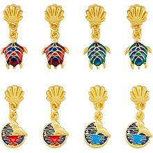 SUPERFINDINGS 8Pcs 4 Styles European Charms with Large Hole Tortoise Alloy Enamel Pendants Charms Matte Gold Flat Round with Whale Tail Dangle Charms for Jewelry Earrings Necklaces Making