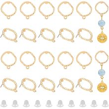 PandaHall Elite 18K Gold Plated Earring Studs, 20pcs Golden Earring Hook Loop Alloy Ring Earring Posts with 40pcs Earring Nuts for Dangle Earring Jewellery Making DIY Crafts, 18x15.5mm