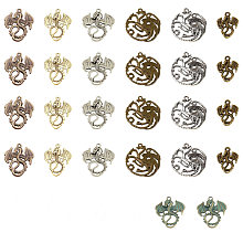 SUNNYCLUE 26Pcs 7 Style Alloy Pendants, Dragon, Mixed Color, 21~47.5x16~27x2~3mm, Hole: 1.6~2.5mm