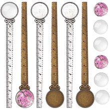 SUNNYCLUE 12Pcs DIY 6 Sets Antique Bronze Bookmark Silver Ruler Bookmarks Set Colorful Dried Flowers Glass Flat Back Cabochons Bookmark Blanks Bezel Tray Vintage Book Marks Making Kit for Reading