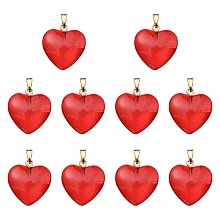 Honeyhandy Transparent Spray Painted Glass Pendants, with Golden Plated Iron Findings, Heart Charms, Red, 22x20.5x7mm, Hole: 6x2mm