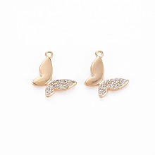 Honeyhandy Brass Micro Pave Clear Cubic Zirconia Charms, Nickel Free, Butterfly, Real 18K Gold Plated, 13x11x1.5mm, Hole: 1mm