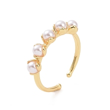 Honeyhandy Brass Flower Open Rings, Plastic Imitation Pearl Cuff Rings for Women, Real 18K Gold Plated, 1.5~4mm, Inner Diameter: US Size 6 3/4(17mm)