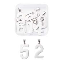 Unicraftale 10Pcs 10 Style 201 Stainless Steel Pendants, Laser Cut, Number, Stainless Steel Color, 32~36.5x11~21x1.5mm, Hole: 4.5x5mm, 1pc/style