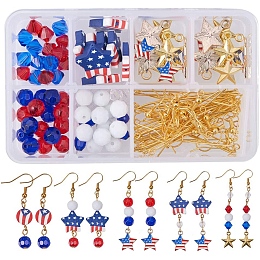 SUNNYCLUE 1 Set 160pcs DIY USA American Flag Patriotic Red Blue Dangle Drop Earrings Making Kit 4th of July Independence Day Gift - Make 12 Pairs Earrings