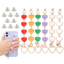 PandaHall Elite 6 Colors Phone Case Chain Phone Finger Strap Love Heart Hanging Chain Secure Mobile Phone Strap Drop Resistance Phone Grip Holder with Scews Provided for DIY Phone Case 5.9"/15cm