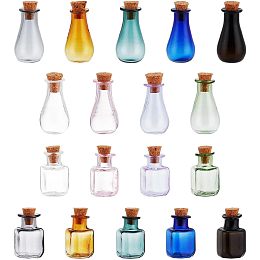 BENECREAT 18 Pack 9 Colors Mini Potion Bottle, 2 Shapes Multi Color Cork Stoppers Glass Bottles Wishing Bottle for DIY Crafts, Wedding, Birthday, Party Favors, 2 Color/Shape