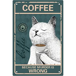 CREATCABIN Coffee Cat Tin Sign Vintage Because Murder is Wrong Metal Tin Sign Retro Poster for Home Kitchen Bathroom Wall Art Decor 8 x 12 Inch