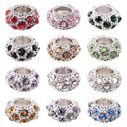 PH ARRICRAFT 100PCS Mixed Color Alloy Rhinestone Large Hole European Beads, Platinum- 11x6mm, Hole: 5mm