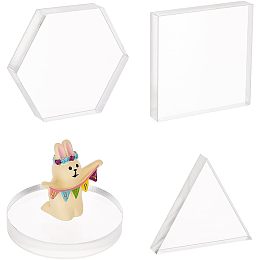 FINGERINSPIRE 4 Pcs Acrylic Display Block 2.7 inch Clear Polished Acrylic Display Base Square/Round/Hexagon/Triangle Solid Acrylic Cube Pedestal Jewelry Stand Ring Showcase Holder Base for Decor