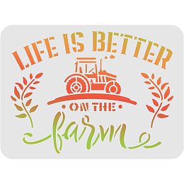 FINGERINSPIRE Life is Better On The Farm Stencil Template 11.6x8.3 inch Plastic Tractor Laurel-Cursive Pattern Drawing Painting Stencils Reusable Stencils for Painting on Wood, Floor, Wall and Tile