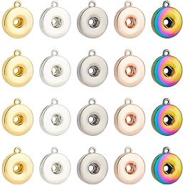 FINGERINSPIREE 20 Pcs 5 Colors Hang Snap Base Pendant Metal Alloy Button Shape Pendant 1x0.7x0.2 inch Flat Round DIY Decoration Pendant for Interchangeable Snaps Charms Bracelet Necklace Jewelry Making