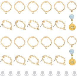 PandaHall Elite 18K Gold Plated Earring Studs, 20pcs Golden Earring Hook Loop Alloy Ring Earring Posts with 40pcs Earring Nuts for Dangle Earring Jewellery Making DIY Crafts, 18x15.5mm