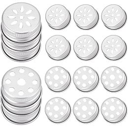 PandaHall Elite 40pcs Bottles Lids 1.1" / 3cm Aluminium Caps 2 Style Screw Cover Lids Replacements Flower Cut Jar Holder Lid Hollow Candle Lid Flower Canning Lids for Aromatherapy, Air Freshener, Candle