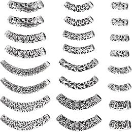 SUNNYCLUE 1 Box 24Pcs Tube Beads Curved Tube Bead Tibetan Style Alloy Spacer Loose Long Noodle Beads Hollow Tube Beaded Metal Beads for Jewelry Making Supplies Beading Kit Bracelet Necklace Craft