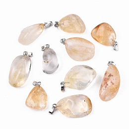 Honeyhandy Natural Citrine Pendants, with Brass Findings, Nuggets, 21~25x13~17x8~11mm, Hole: 2.5x5.5mm