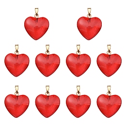 Honeyhandy Transparent Spray Painted Glass Pendants, with Golden Plated Iron Findings, Heart Charms, Red, 22x20.5x7mm, Hole: 6x2mm