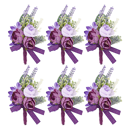 CRASPIRE Boutonnieres for Men Wedding Corsage Set of 6 Purple Rose Lavender Flowers Groom Boutonniere for Groom and Best Man for Wedding Party Prom Anniversary Bride Bridesmaid Groomsmen