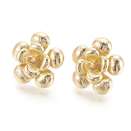 Honeyhandy Brass Stud Earrings Findings, Flower, Nickel Free, Real 18K Gold Plated, 25x26mm, Pin: 0.6mm