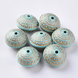 Honeyhandy Plating Acrylic Beads, Golden Metal Enlaced, Rondelle, Dark Turquoise, 22.5x17mm, Hole: 3mm, about 110pcs/500g