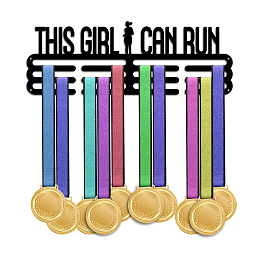 PandaHall Elite Medal Holder This Girl Can Run Medal Hanger Display Rack Hanger Awards Ribbon Cheer 3 Lines Sport Award Rack Wall Mount Iron Frame for Over 50 Medals Necklace Jewelry 15.75 Inch/40cm