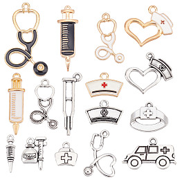 SUNNYCLUE 1 Box 72Pcs Nurse Charms Medical Charms Doctor Charm Enamel Stethoscope Syringe Nurse Cap Hat Charms for Jewelry Making Charm Nurse Day Nurse's Week Earrings Bracelet Keychain DIY Supplies