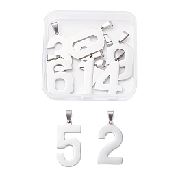 Unicraftale 10Pcs 10 Style 201 Stainless Steel Pendants, Laser Cut, Number, Stainless Steel Color, 32~36.5x11~21x1.5mm, Hole: 4.5x5mm, 1pc/style