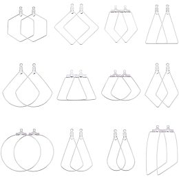 UNICRAFTALE 72Pcs 12 Style Stainless Steel Color Hoop Earring Findings 304 Stainless Steel Beading Hoop Earrings Metal Earrings Rings Triangle Teardrop Shaped Earring Findings Hoop for Earring Making