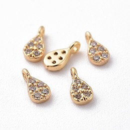 Arricraft Brass Micro Pave Cubic Zirconia Charms, teardrop, Clear, Nickel Free, Real 18K Gold Plated, 5x2.5x1.8mm, Hole: 0.7mm