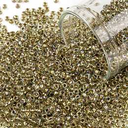 TOHO Round Seed Beads, Japanese Seed Beads, (998) Gilt Lined AB Light Jonquil, 11/0, 2.2mm, Hole: 0.8mm, about 1110pcs/10g