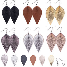 SUNNYCLUE DIY Earring Making, with Environmental Cowhide Big Pendants, Brass Earring Hooks and Iron Findings, Mixed Color, 62.5x34.5x1.5mm, Hole: 1.2mm