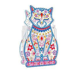 Arricraft 5D DIY Cat Pattern Animal Diamond Painting Pencil Case Ornaments Kits, with Resin Rhinestones, Sticky Pen, Tray Plate, Glue Clay and Acrylic Plate, Cat Pattern, 143x86x2mm