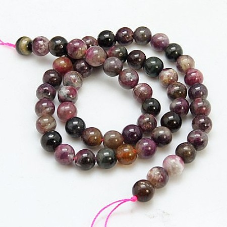 ARRICRAFT Natural Tourmaline Beads Strands, Round, Colorful, 8mm, Hole: 1mm, about 48pcs/strand, 15.35 inches
