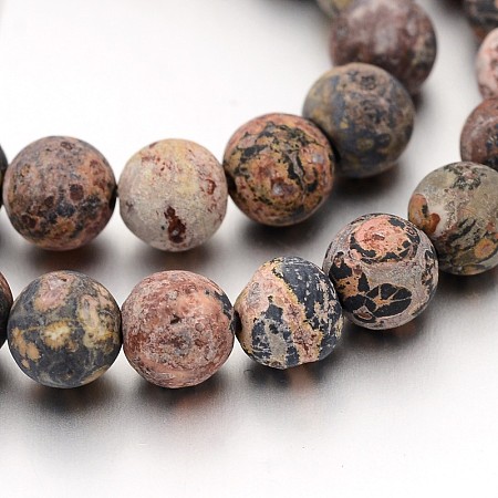ARRICRAFT Frosted Round Natural Leopard Skin Jasper Bead Strands, 8mm, Hole: 1mm, about 47pcs/strand, 15 inches