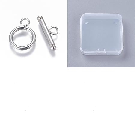 Arricraft 20 Sets 304 Stainless Steel Toggle Clasps, Round Ring, Stainless Steel Color, Ring: 18.5x13.5x2mm, Hole: 3mm, Inner Diameter: 9.5mm, Bar: 21x8x3mm, Hole: 3mm