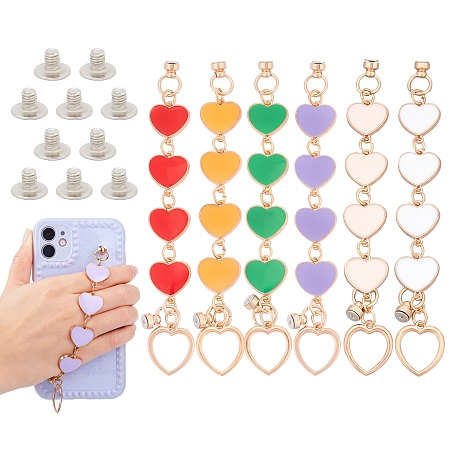 PandaHall Elite 6 Colors Phone Case Chain Phone Finger Strap Love Heart Hanging Chain Secure Mobile Phone Strap Drop Resistance Phone Grip Holder with Scews Provided for DIY Phone Case 5.9