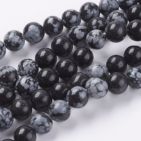 ARRICRAFT Natural Snowflake Obsidian Beads Strands, Round, 8mm, Hole: 1mm