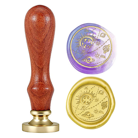 CRASPIRE DIY Scrapbook, Brass Wax Seal Stamp and Wood Handle Sets, Planet Pattern, 90mm; Stamps: 25mm