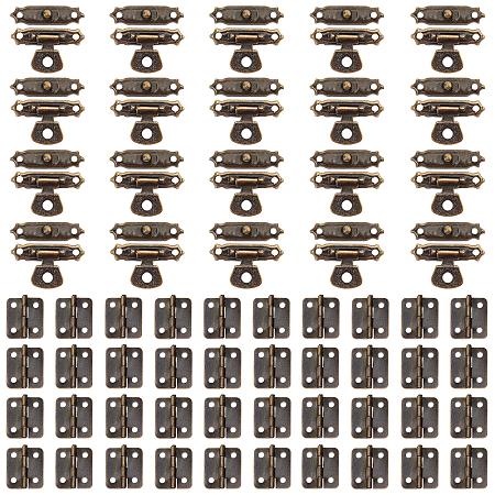 GORGECRAFT 40 Sets Antique Mini Hinges with 20 Set Retro Hasps Latch and 240Pcs Screws Antique Buckles Kit for Wooden Cabinet Case Vintage Jewelry Storage Gift Box Toolbox Decorative Supplies