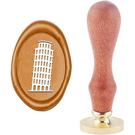 ARRICRAFT Wax Seal Stamp Leaning Tower of Pisa Pattern Oval Wax Sealing Stamp Icon Letter Brass Head Wooden Handle for Envelopes Letters Invitations 0.8