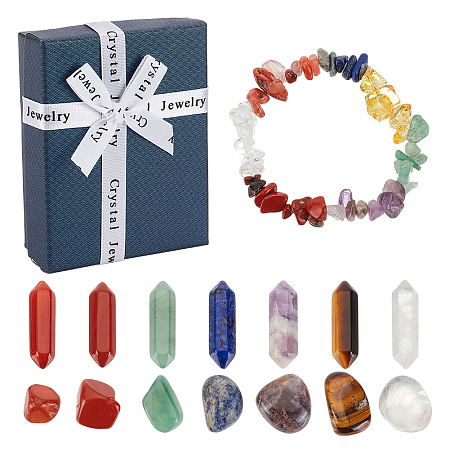 OLYCRAFT Yoga Gemstone Bracelets Gift Box, Including Natural Mixed Stone Chips Stretch Bracelet, Nuggets & Hexagon Beads, 15Pcs/box