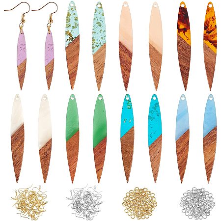 OLYCRAFT 176pcs Resin Wooden Earring Pendants Horse Eye Wood Statement Jewelry Findings Wood Earring Accessories with Earring Hooks Jump Rings for Necklace Jewelry Making - 8 Colors